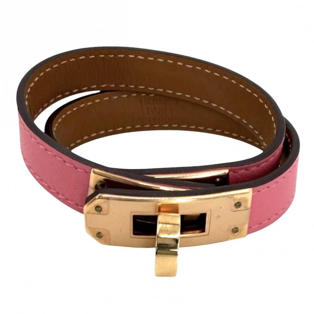 HERMES Pink Leather Charm Bracelet